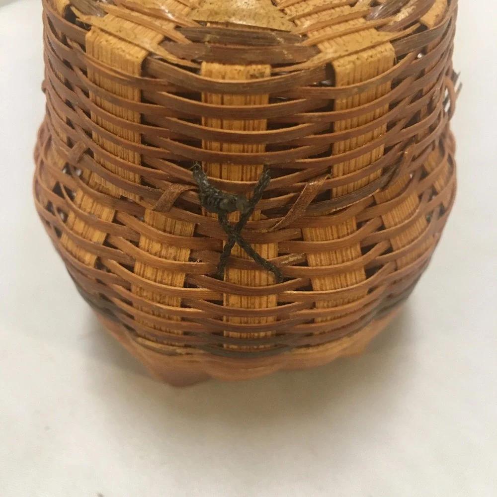 Woven Bamboo Mini Trinket Basket Unisex Brown Handcrafted Lid Cottagecore Boho